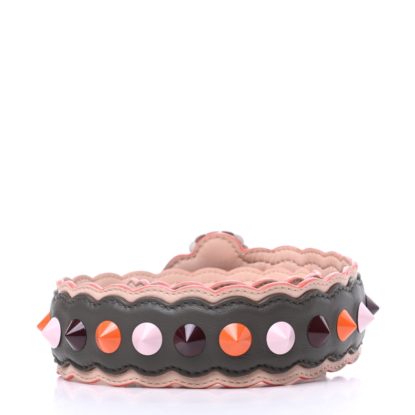 Vitello Dolce Nappa Hypnoteyes Bi-Color Scalloped Spike Studded Strap You Carbone Plaster White Multicolor