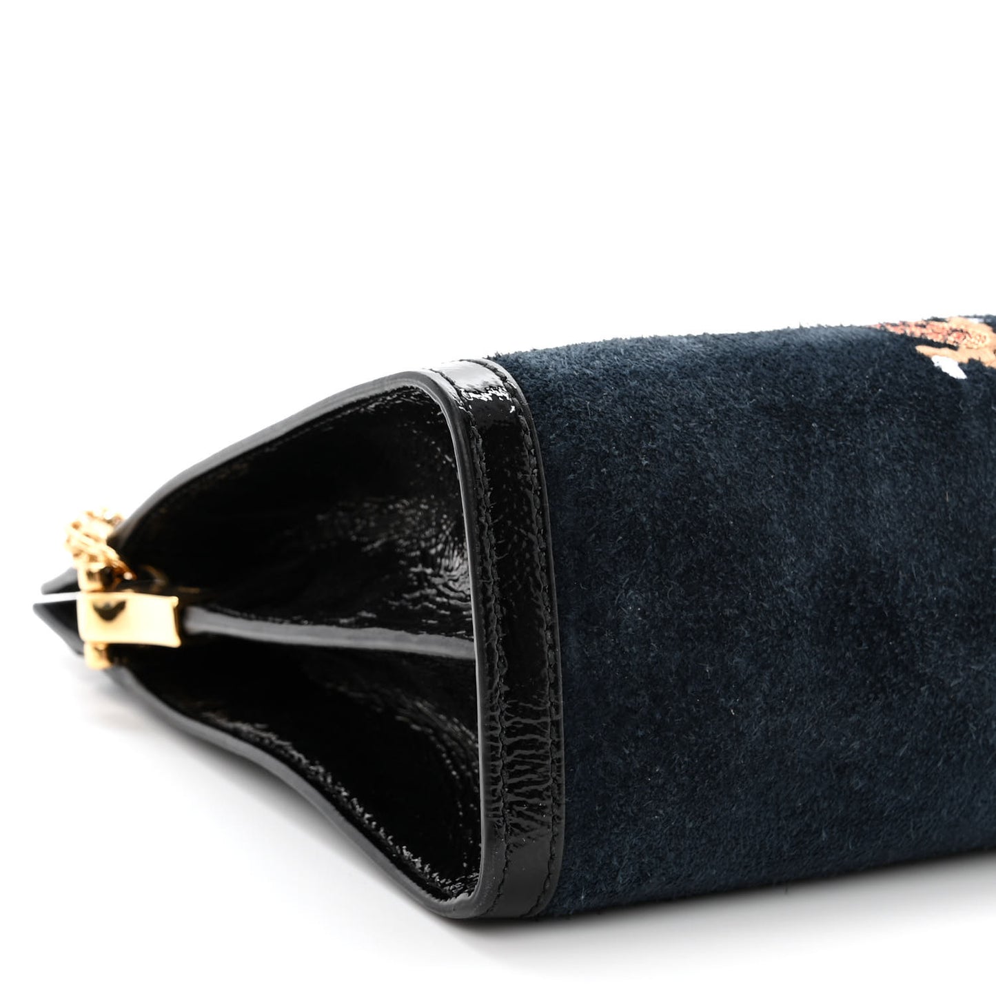 Suede Patent Web Dragon Embroidered Medium Ophidia Chain Shoulder Bag Blue Multicolor Black