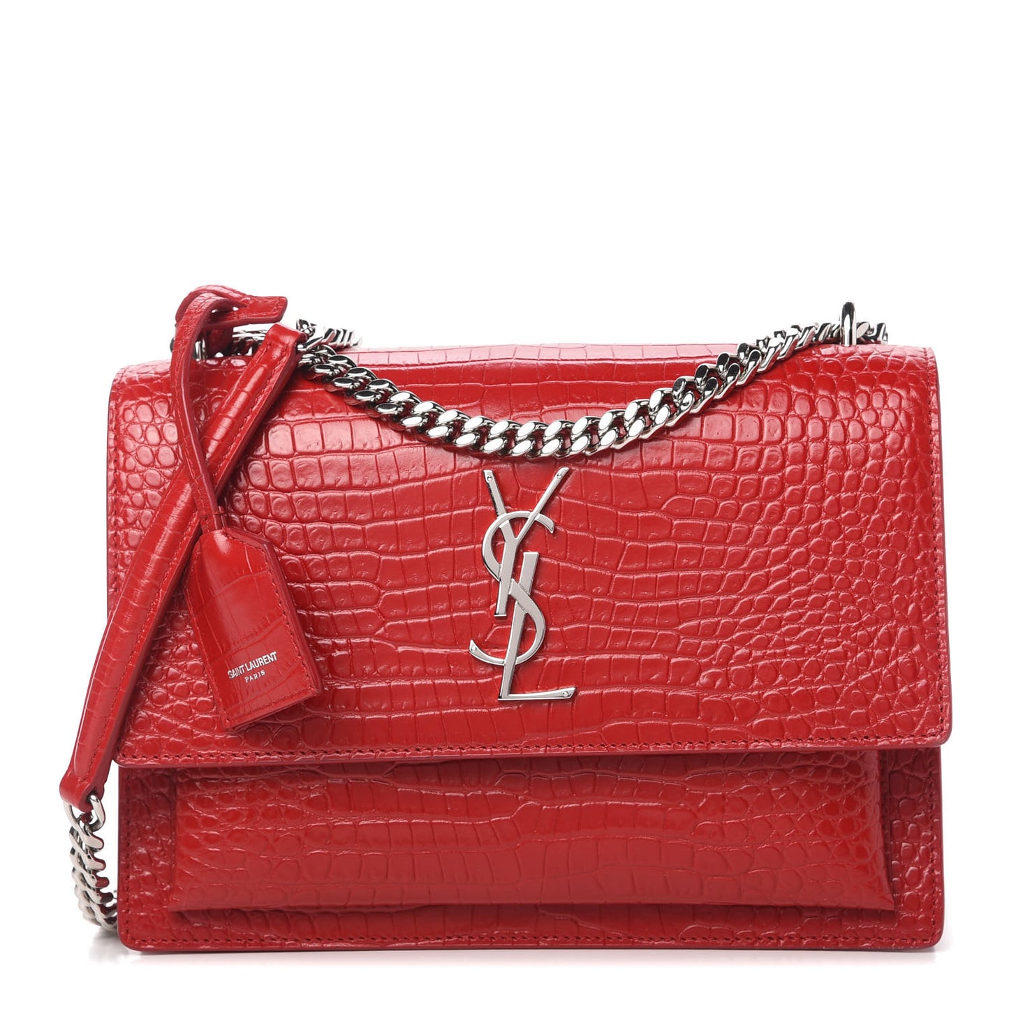 Calfskin Crocodile Embossed Medium Monogram Sunset Rouge Eros