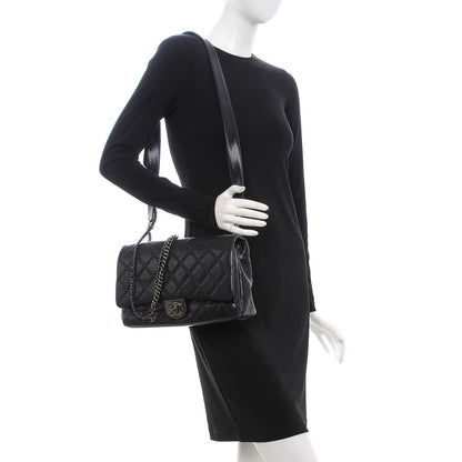 Chanel Shiny Goatskin Quilted Large Double Carry Waist Chain Flap Black 2 of 7