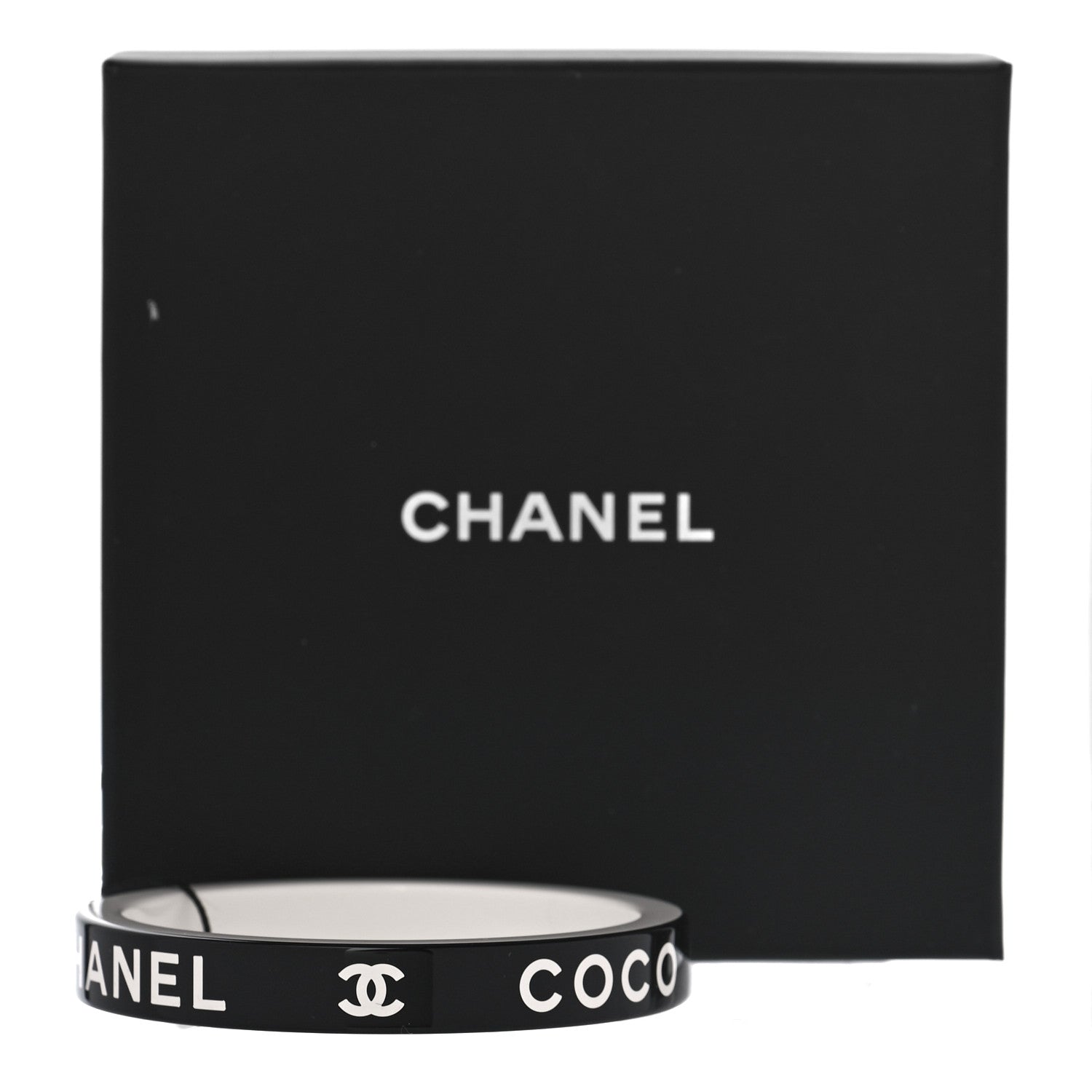 Chanel Resin Logo Bangle Bracelet Black White 5 of 5