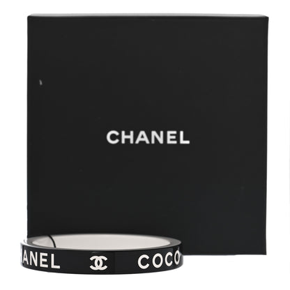 Chanel Resin Logo Bangle Bracelet Black White 5 of 5