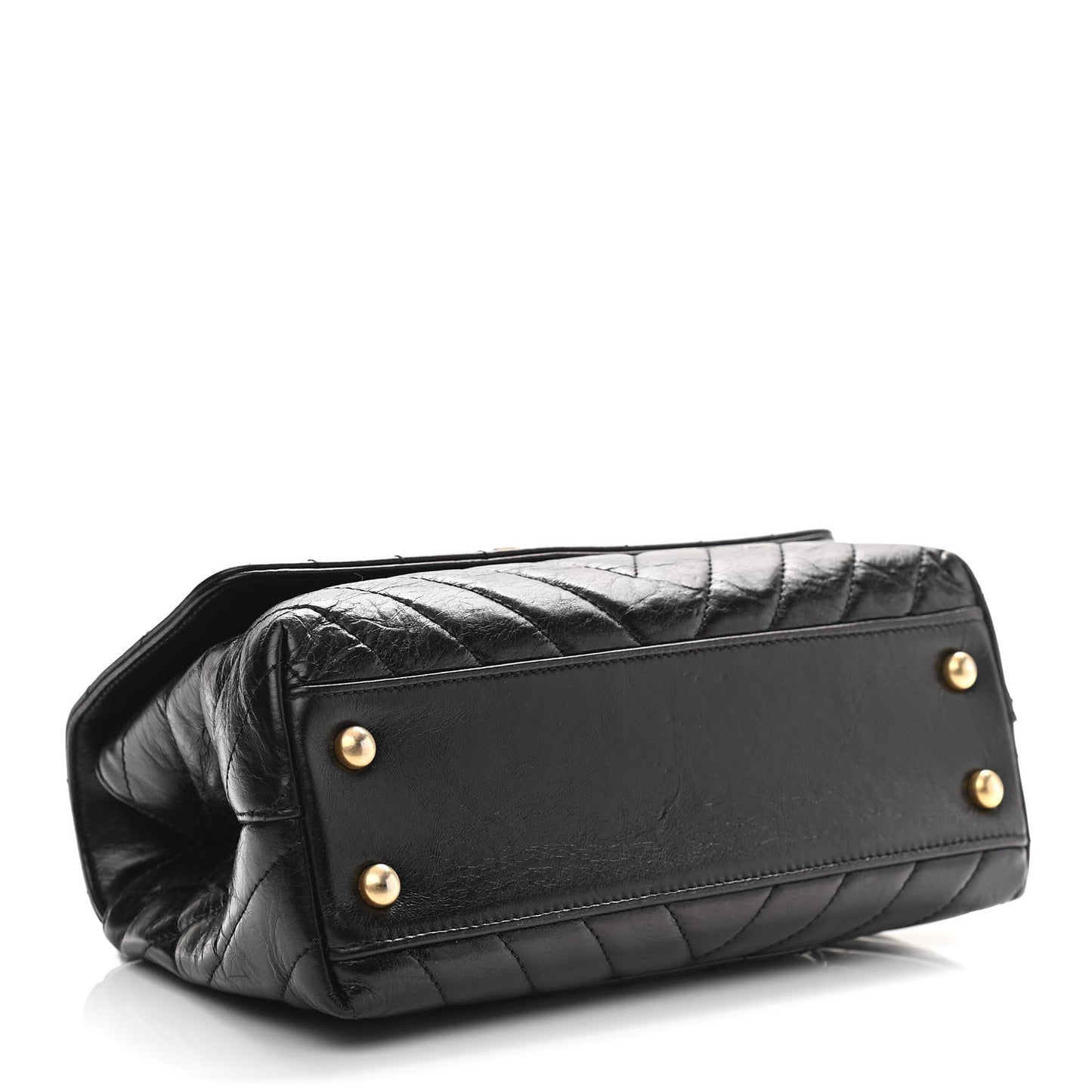 Aged Calfskin Chevron Quilted Mini Coco Handle Flap Black