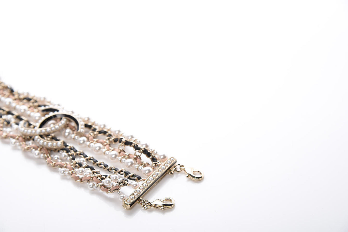 Pearl Lambskin CC Multistrand Bracelet Gold Black Beige Pink
