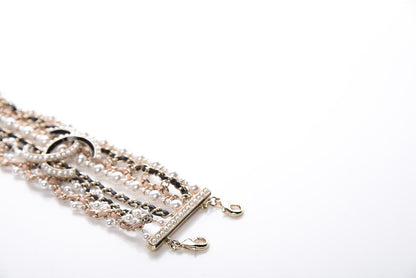 Chanel Pearl Lambskin CC Multistrand Bracelet Gold Black Beige Pink 4 of 7