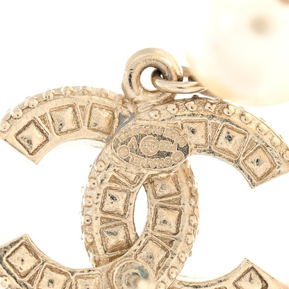 Chanel Crystal Timeless CC Pearl Drop Earrings Light Gold 4 of 5