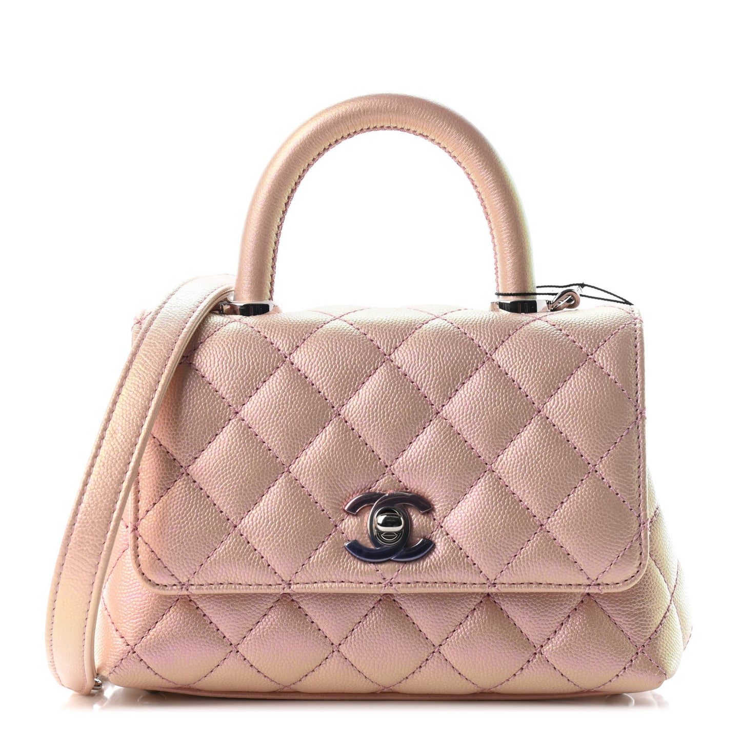 Iridescent Caviar Quilted Extra Mini Coco Handle Flap Light Pink