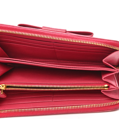 Prada Saffiano Fiocco Bow Zip Around Wallet Peonia 5 of 13