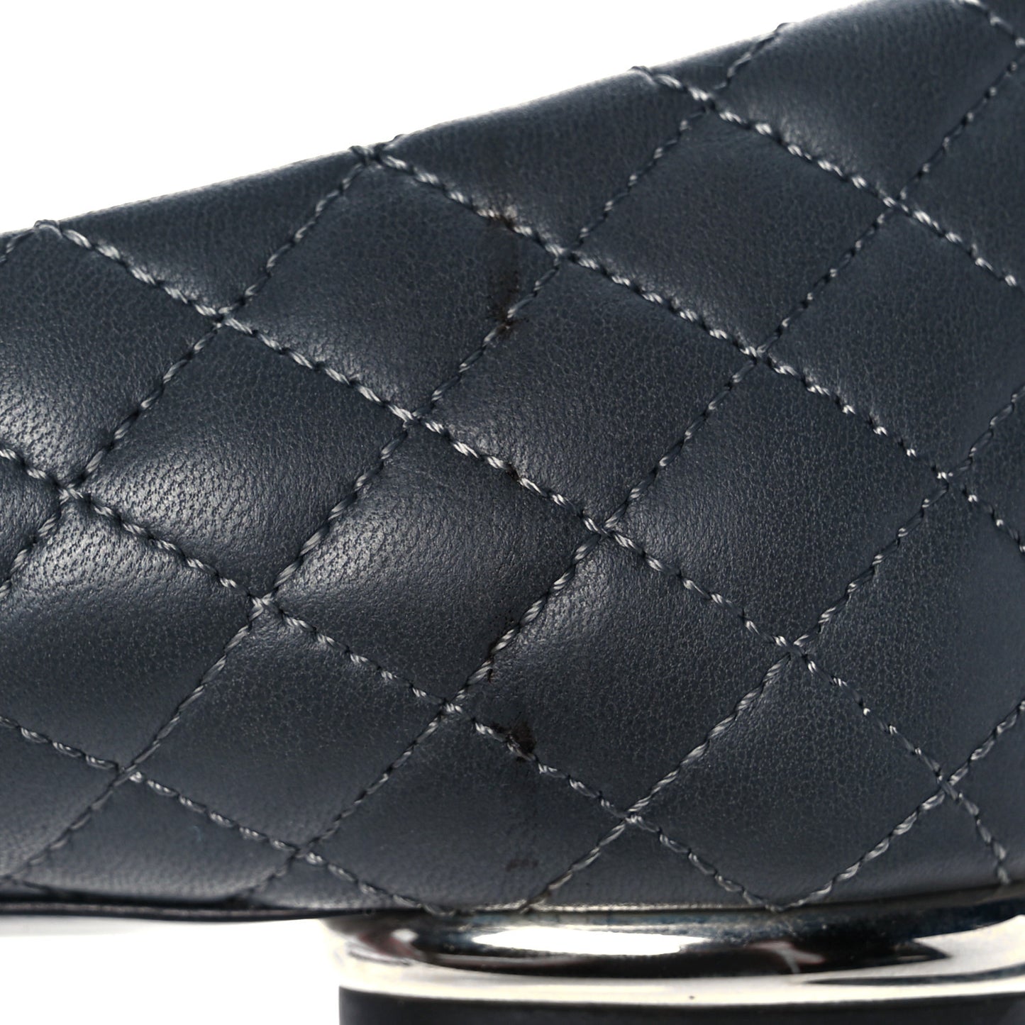 Lambskin Quilted Cap Toe CC Ballerina Flats 38 Charcoal Black