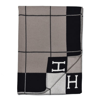 Hermes Wool Cashmere Avalon III Blanket Ecru Black 1 of 4
