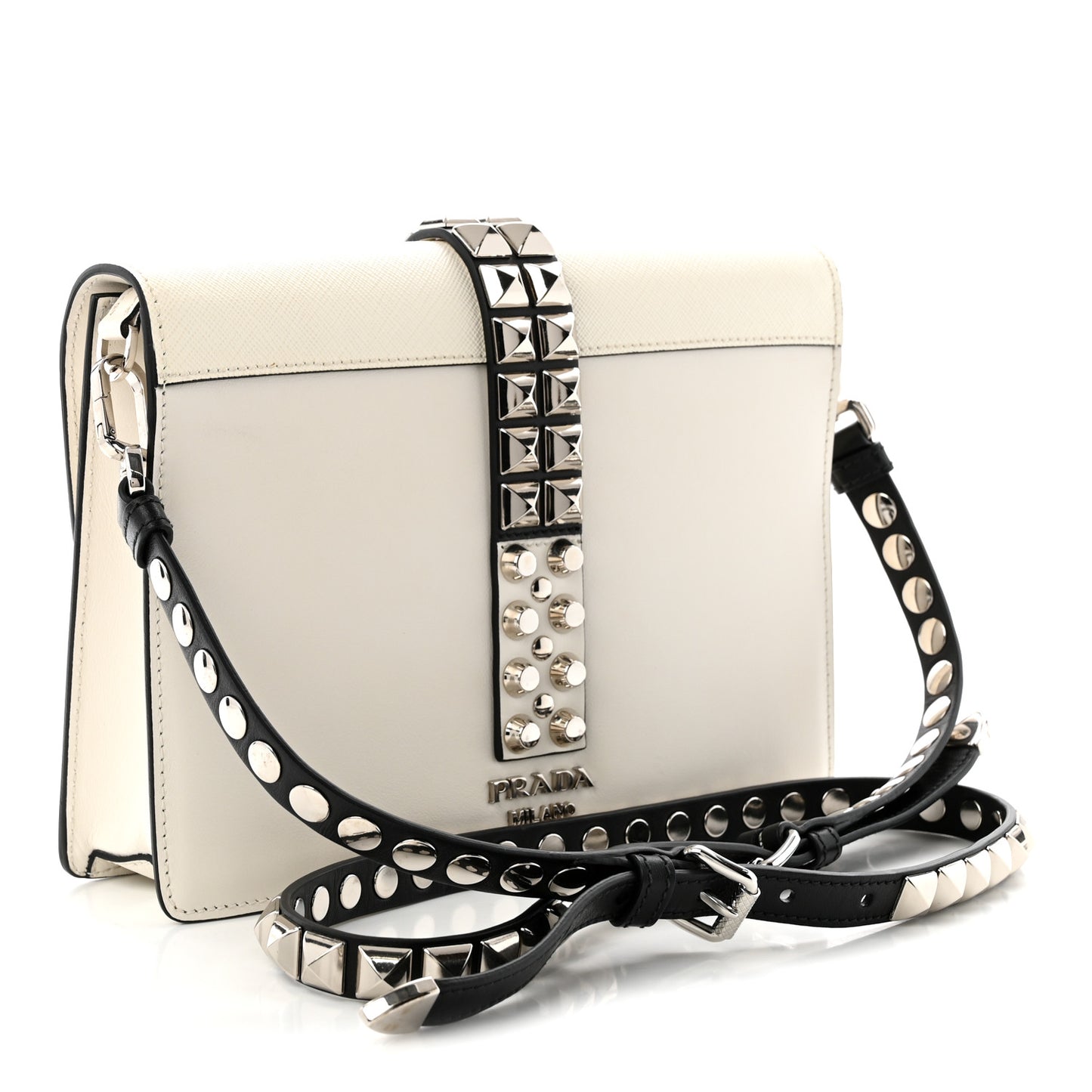 Saffiano City Calfskin Studded Small Elektra Shoulder Bag White Black