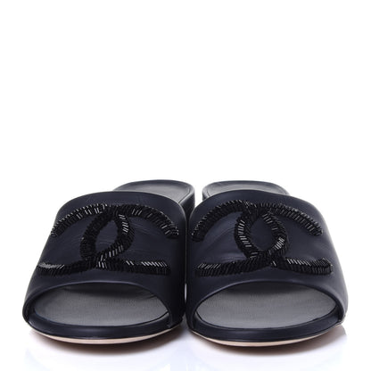 Chanel Lambskin Beaded CC Mule Sandal 38 Black 2 of 12
