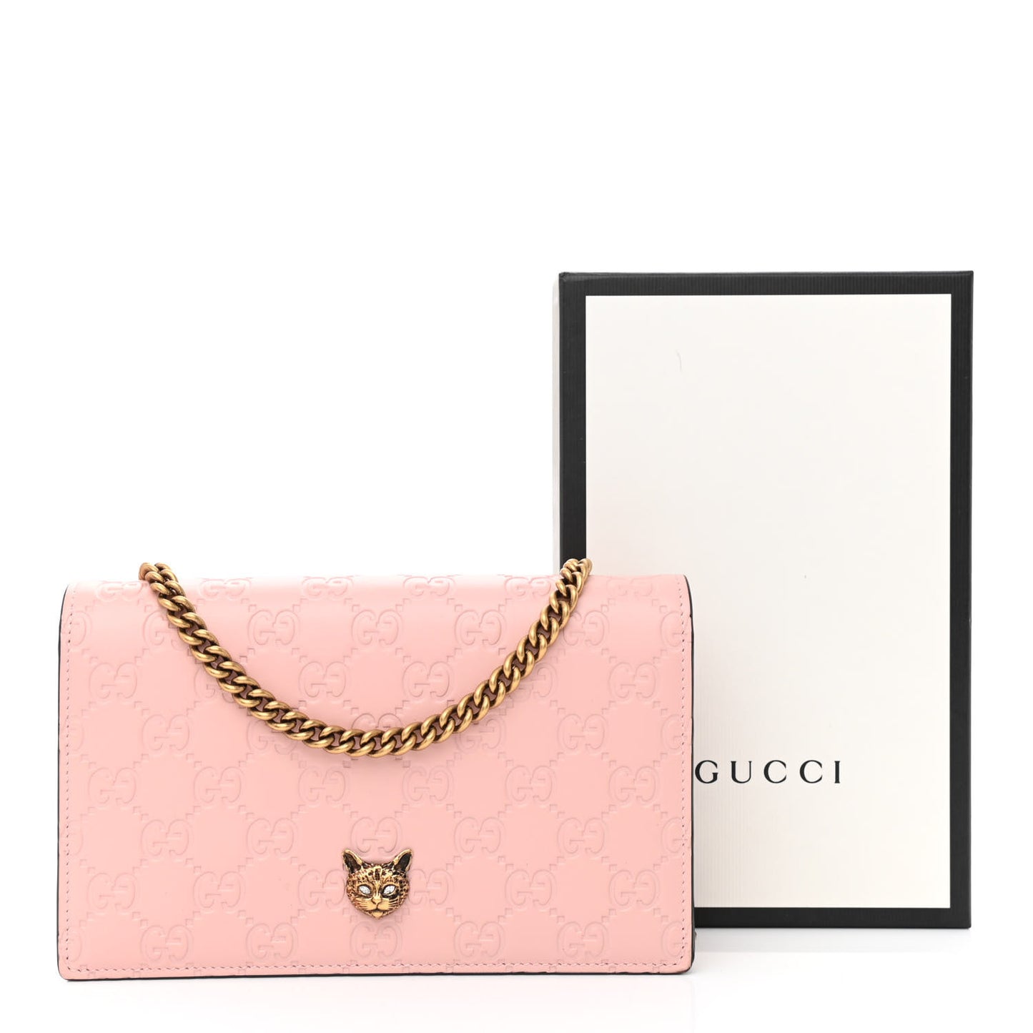 Guccissima Signature Crystal Cat Chain Wallet Light Candy Pink