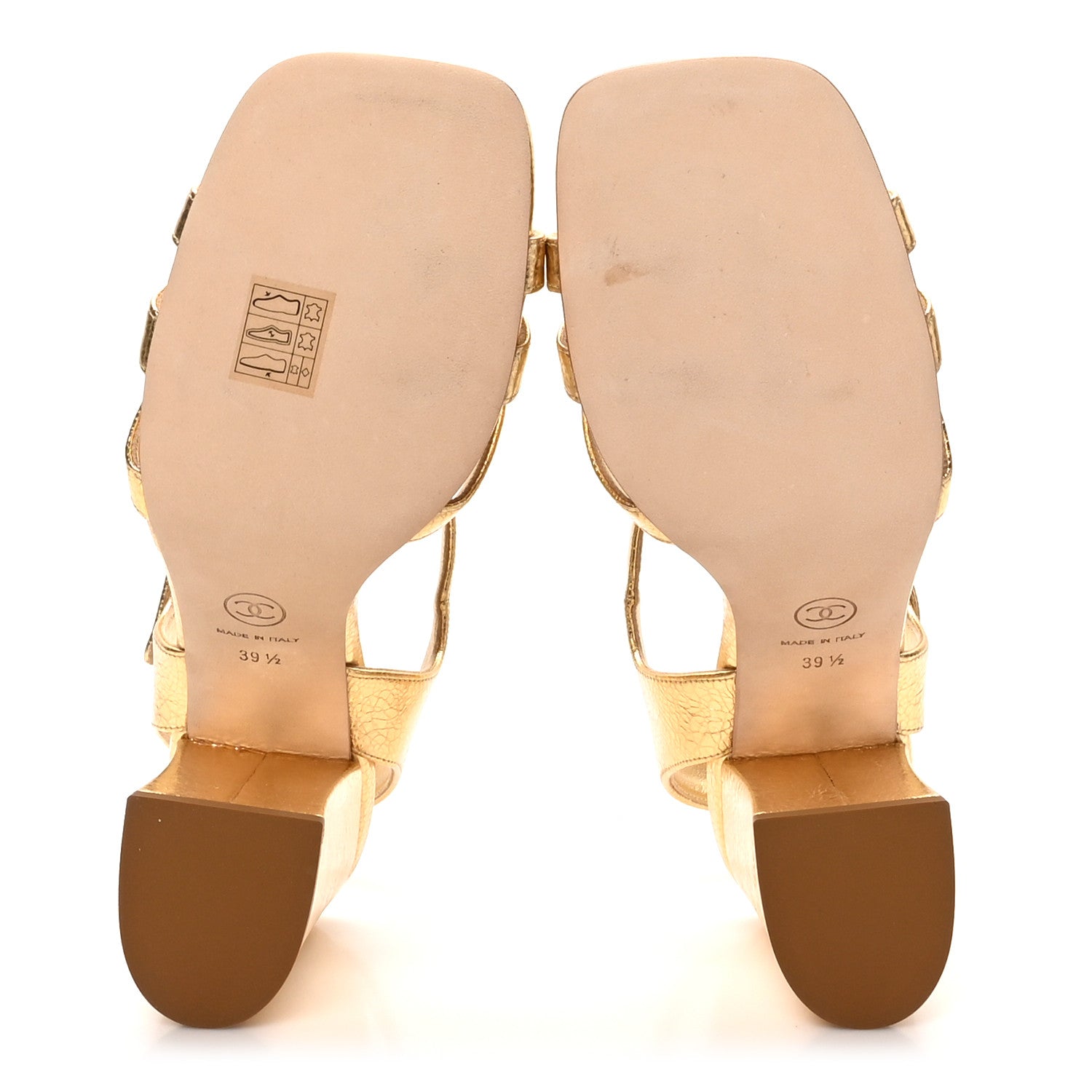 Chanel Crackled Laminated Calfskin Camellia Sandals 39.5 Gold 8 of 9