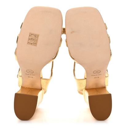 Chanel Crackled Laminated Calfskin Camellia Sandals 39.5 Gold 8 of 9