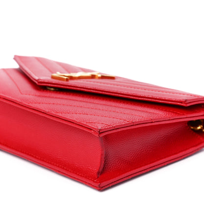 Saint Laurent Grain De Poudre Matelasse Chevron Monogram Envelope Chain Wallet New Red 12 of 12