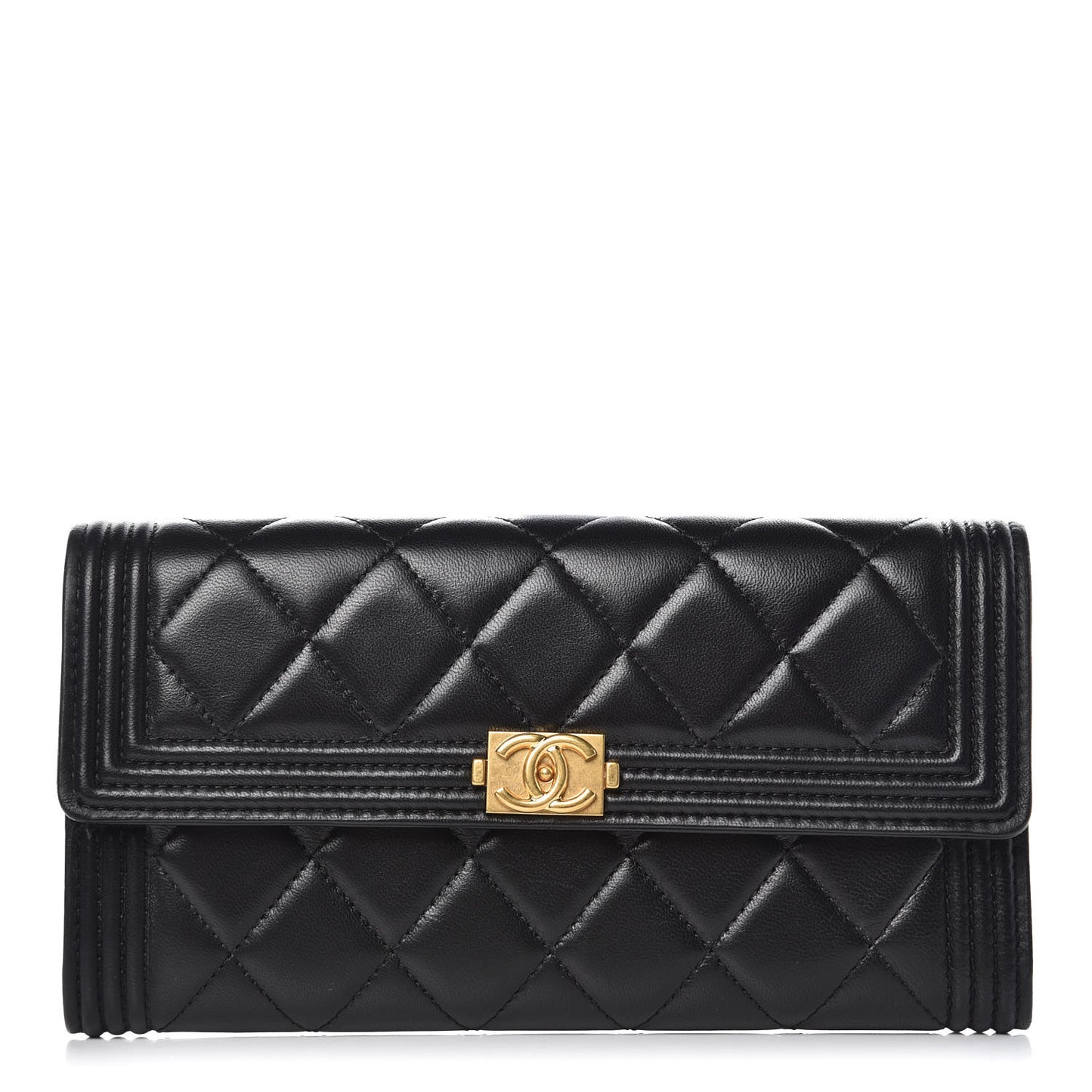 Lambskin Quilted Boy Flap Wallet Black