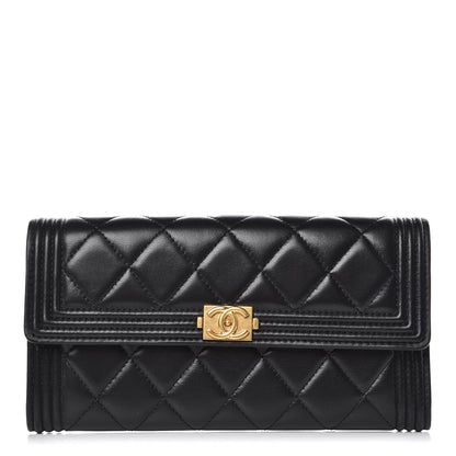 Chanel Lambskin Quilted Boy Flap Wallet Black 1 of 10