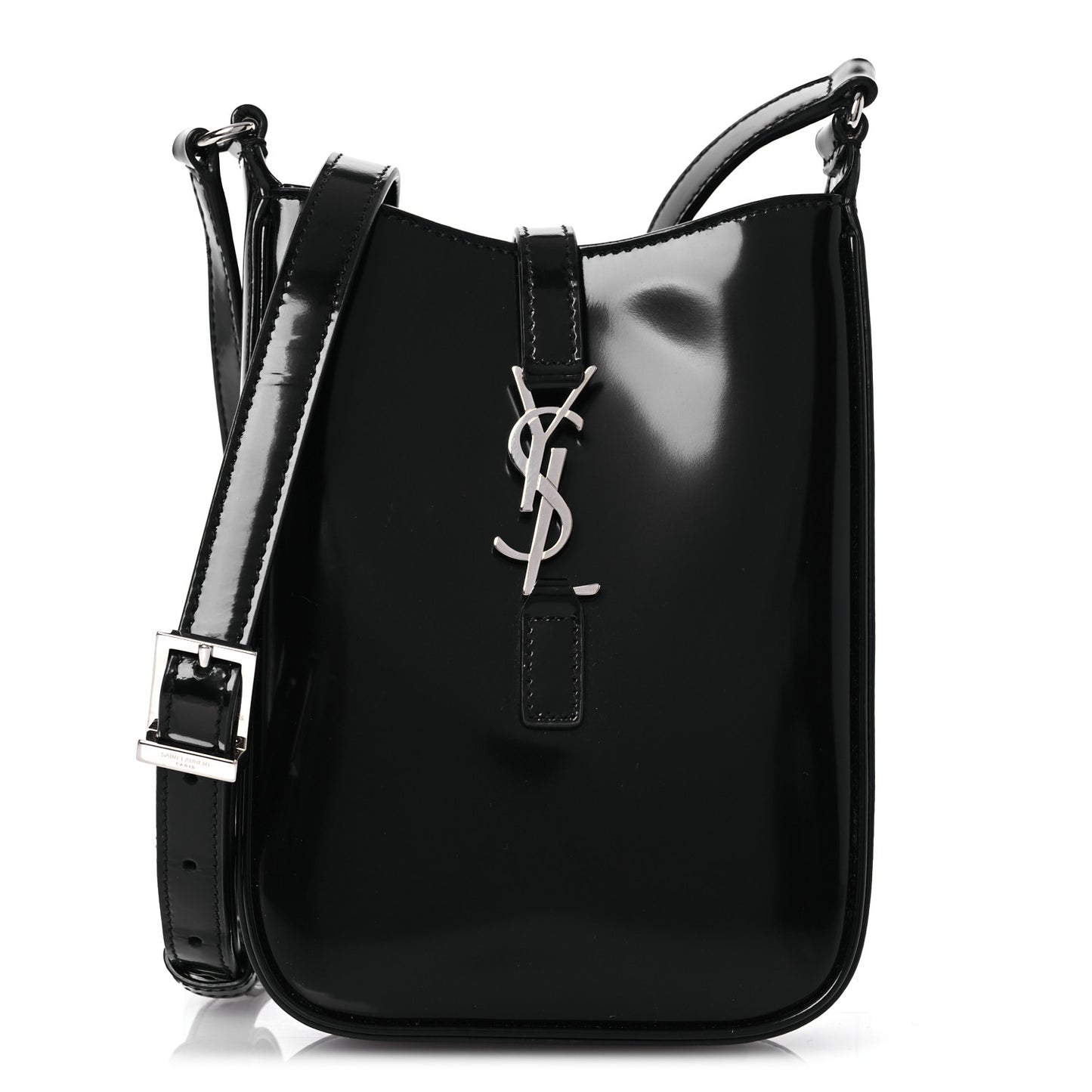 Patent Calfskin Mini Le 5 A 7 Vertical Hobo Black