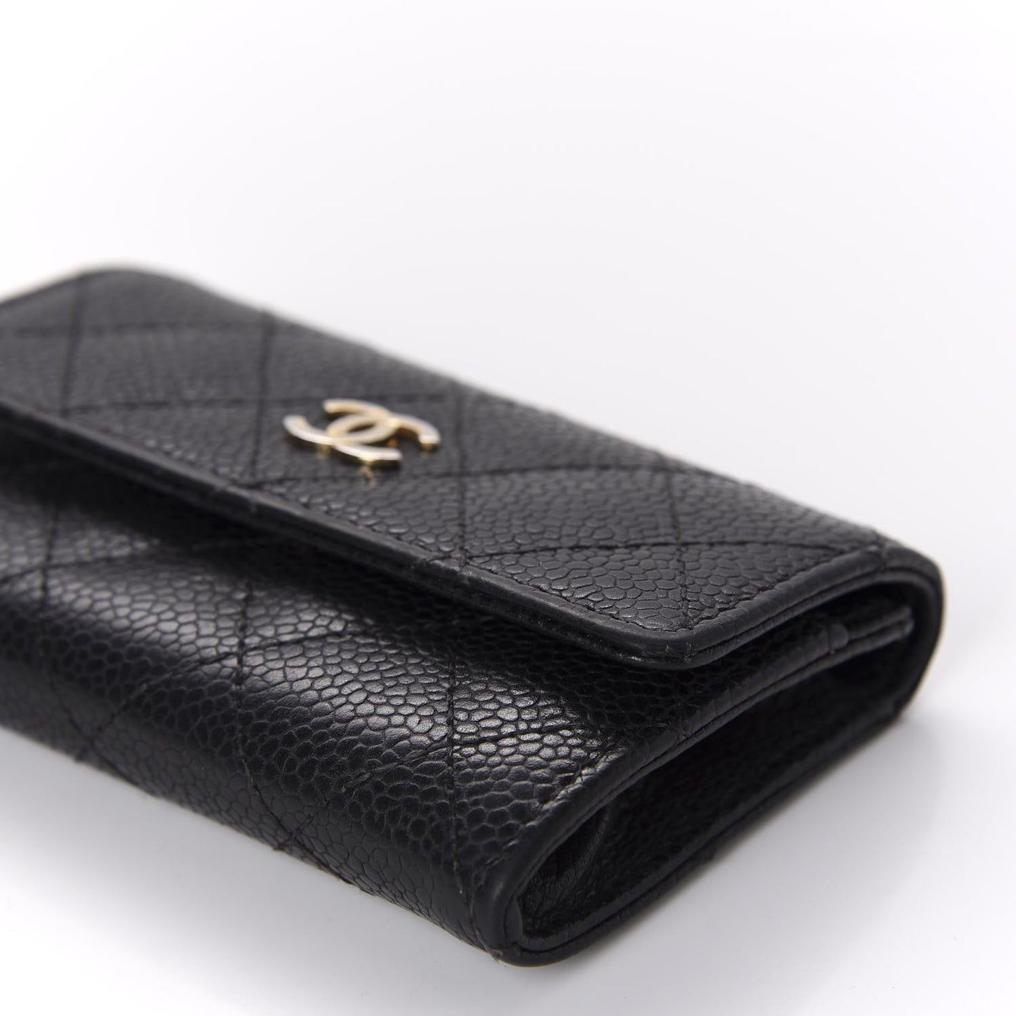 Caviar Quilted Flap Card Holder Black