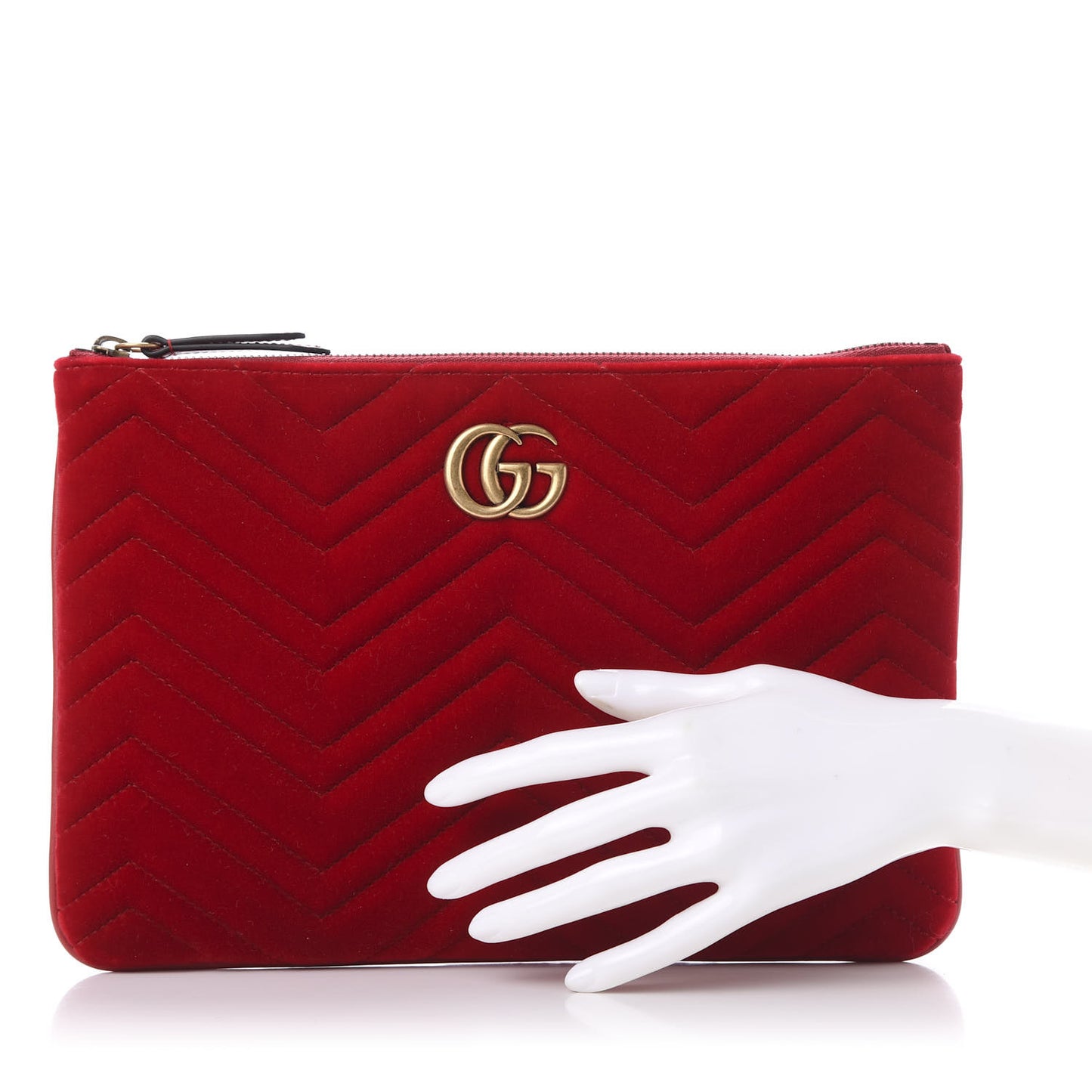 Velvet Matelasse GG Marmont Zip Pouch Hibiscus Red