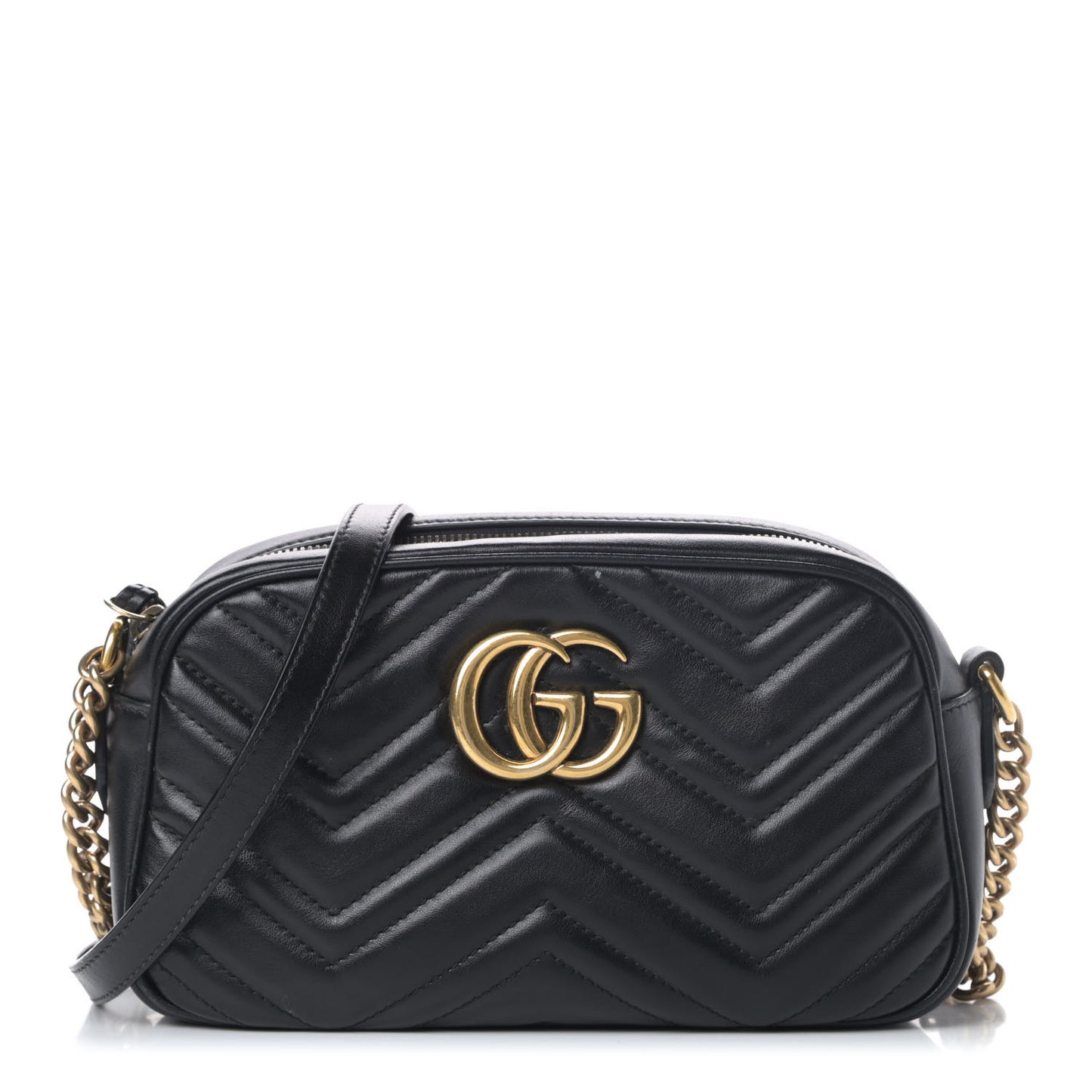 Calfskin Matelasse Small GG Marmont Chain Shoulder Bag Black