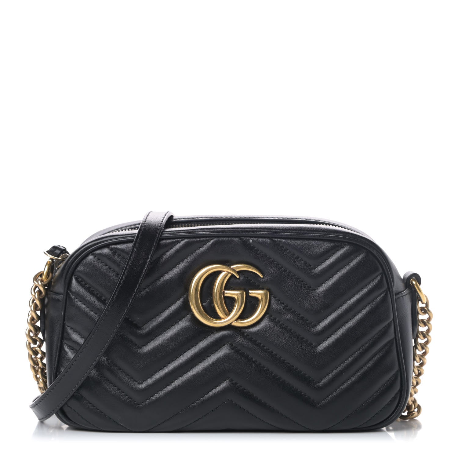 Gucci Calfskin Matelasse Small GG Marmont Chain Shoulder Bag Black 1 of 8
