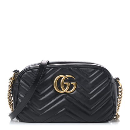 Gucci Calfskin Matelasse Small GG Marmont Chain Shoulder Bag Black 1 of 8