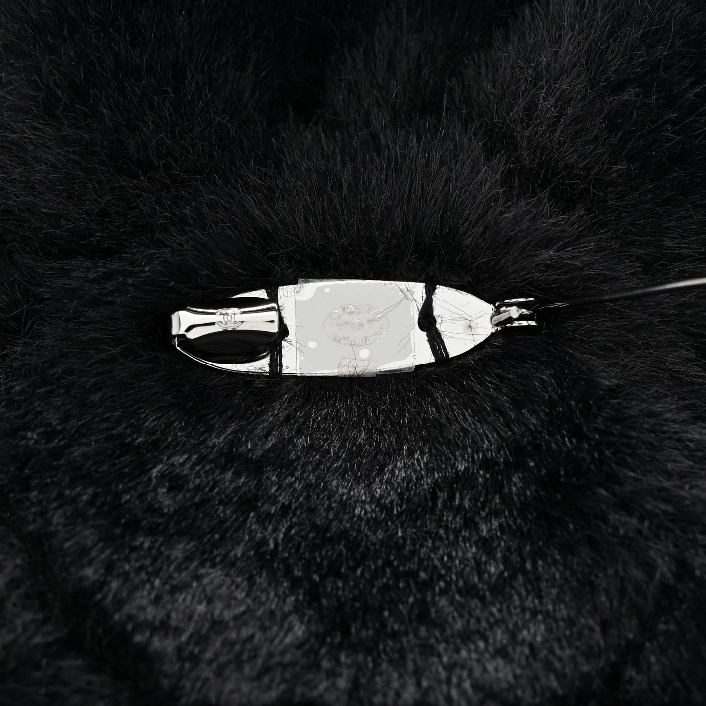 Faux Fur Strass Camellia Brooch Black