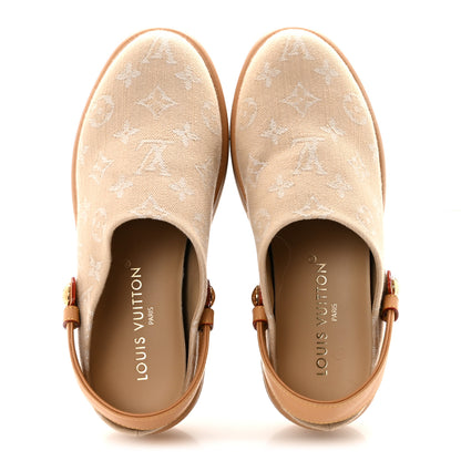 Louis Vuitton Monogram Denim Aspen Platform Clog Mules 38 Beige 2 of 10