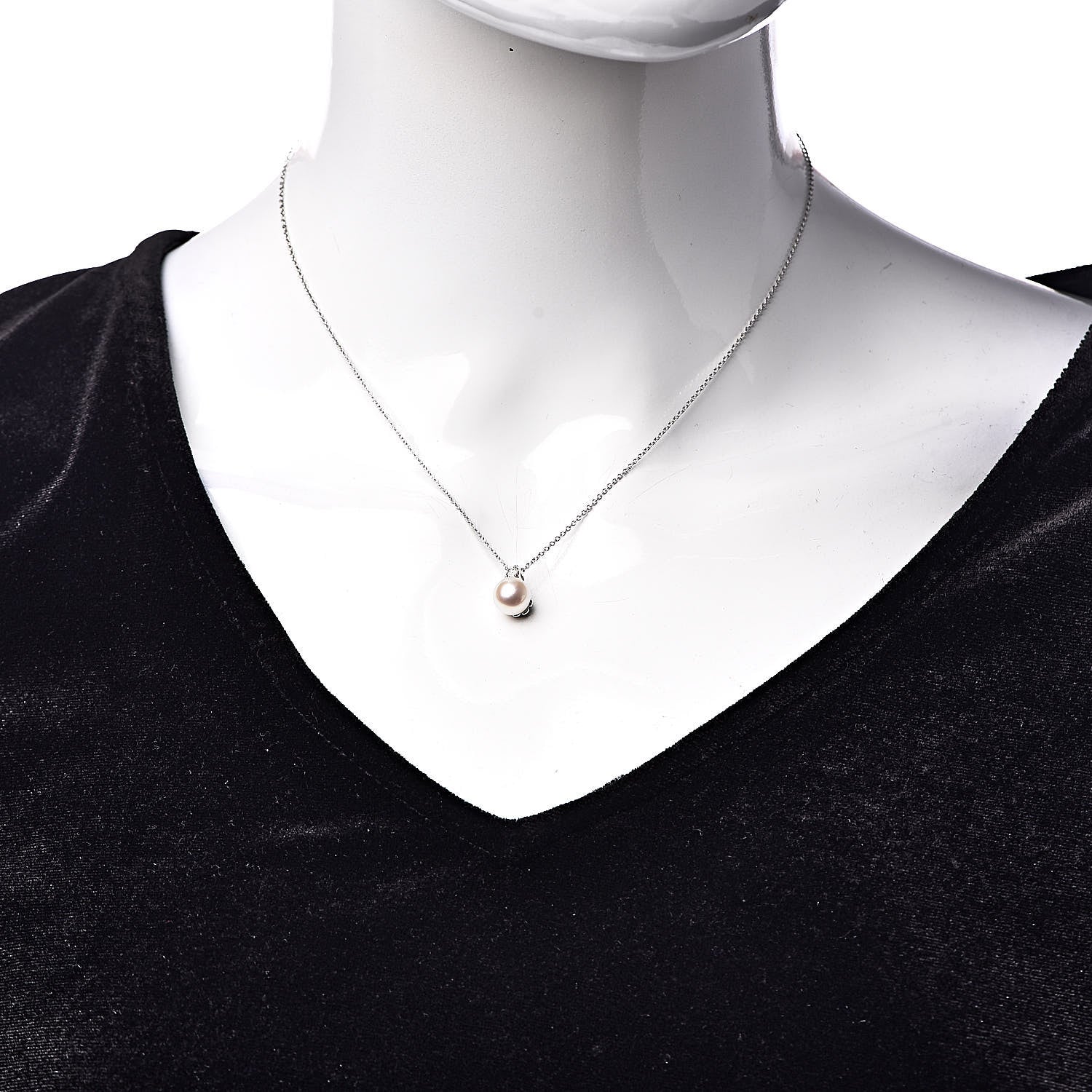 Tiffany 18K White Gold Diamond Akoya Pearl 7.5-8mm Signature Pendant Necklace 2 of 8