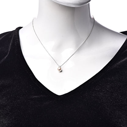 Tiffany 18K White Gold Diamond Akoya Pearl 7.5-8mm Signature Pendant Necklace 2 of 8
