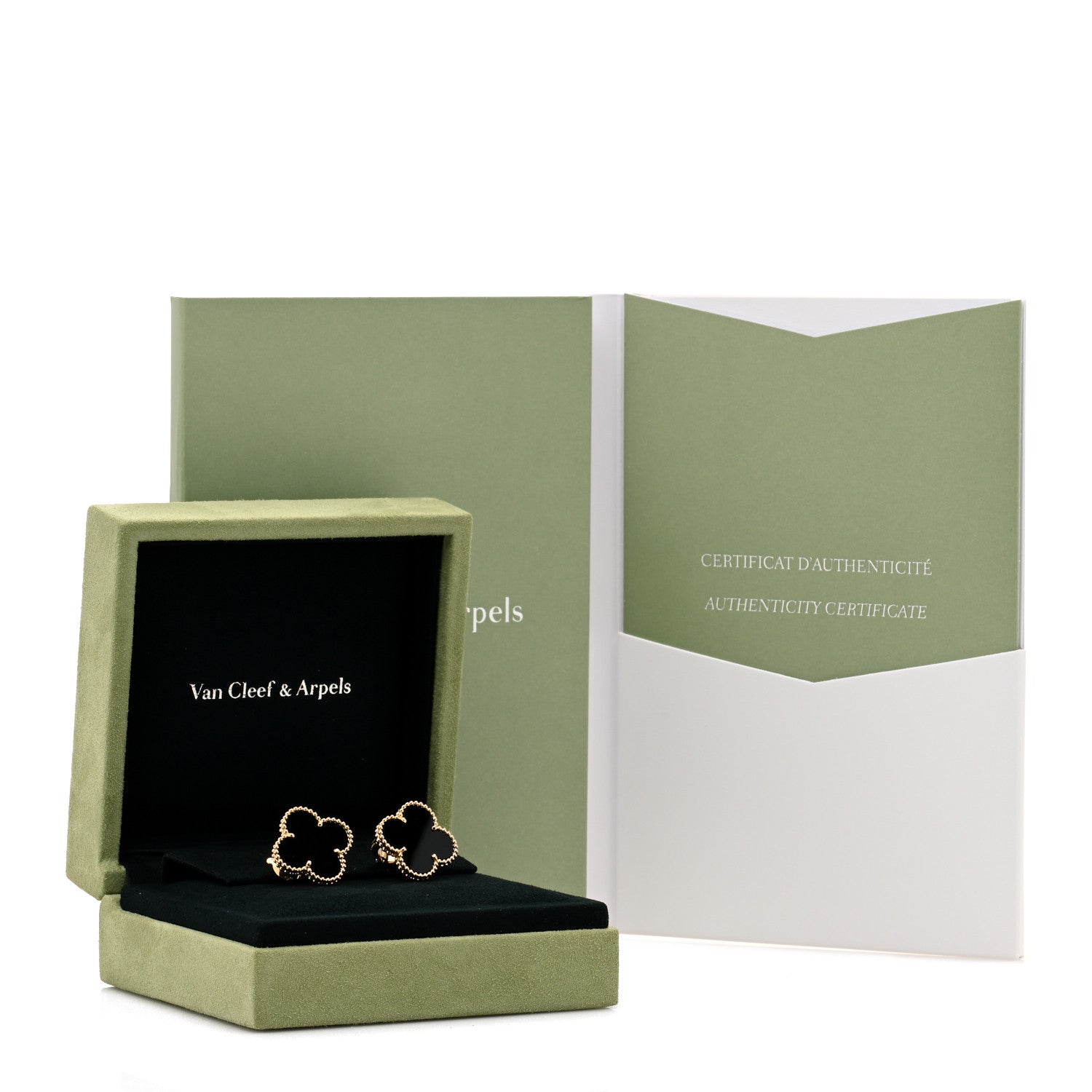 Van Cleef & Arpels 18K Yellow Gold Black Onyx Magic Alhambra Earrings 5 of 5