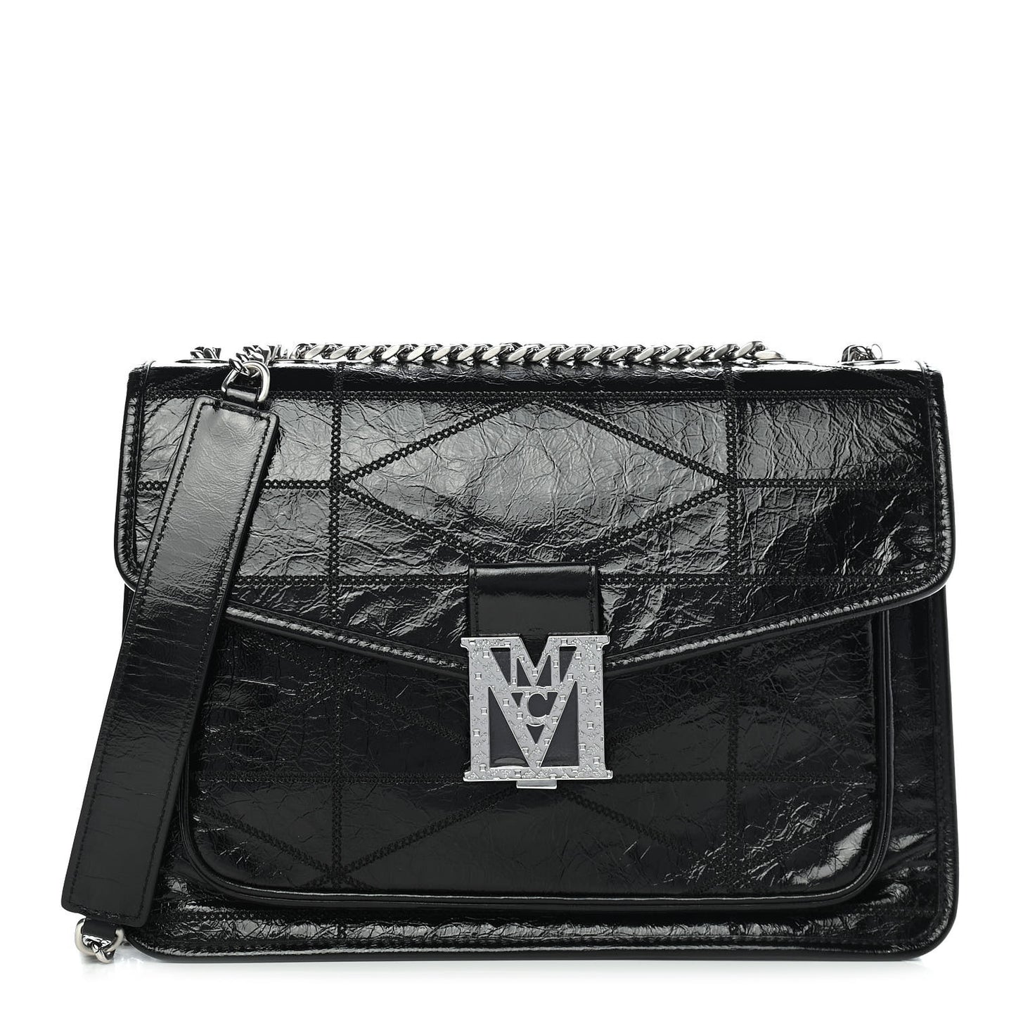 Calfskin Quilted Large Mena Shoulder Bag Black