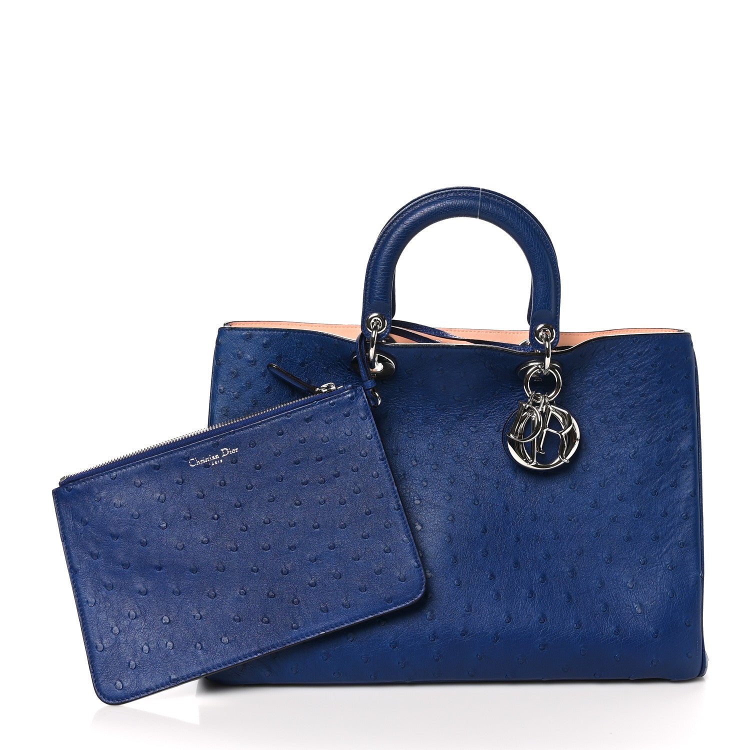 Christian Dior Ostrich Large Diorissimo Tote Blue 3 of 11