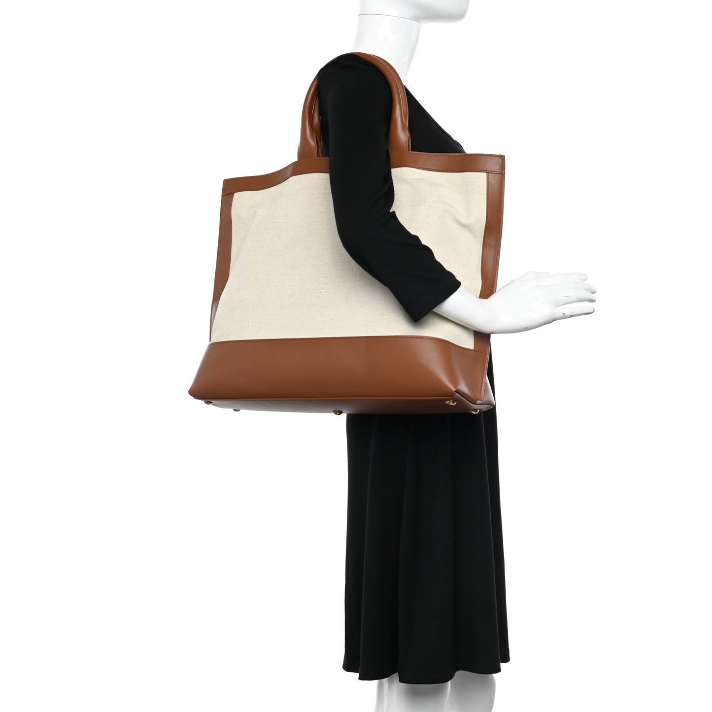 Calfskin Linen Two Tone Cabas Tote Beige
