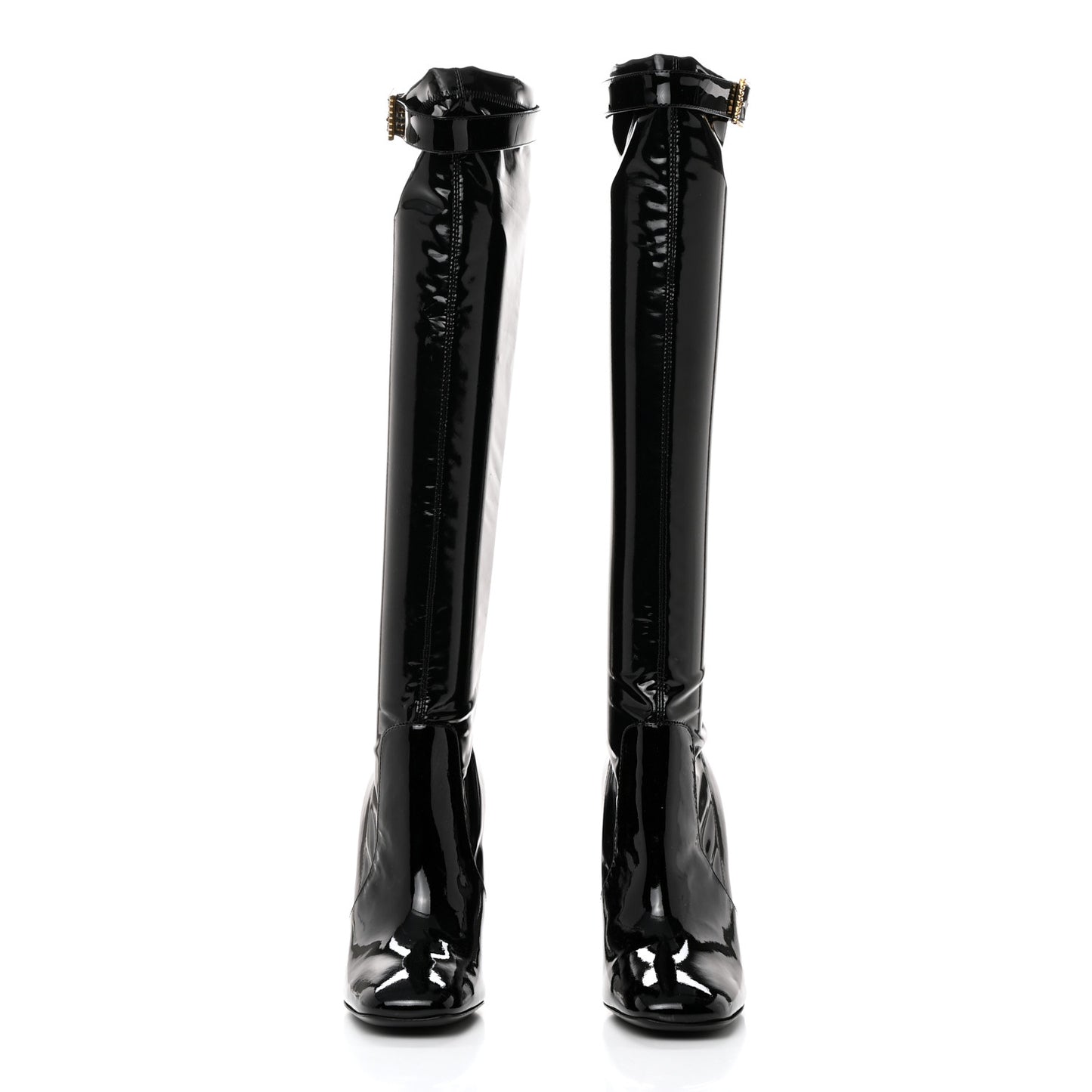 Patent Stretch Crystal Buckle Lala 105 Tall Boots 37.5 Black