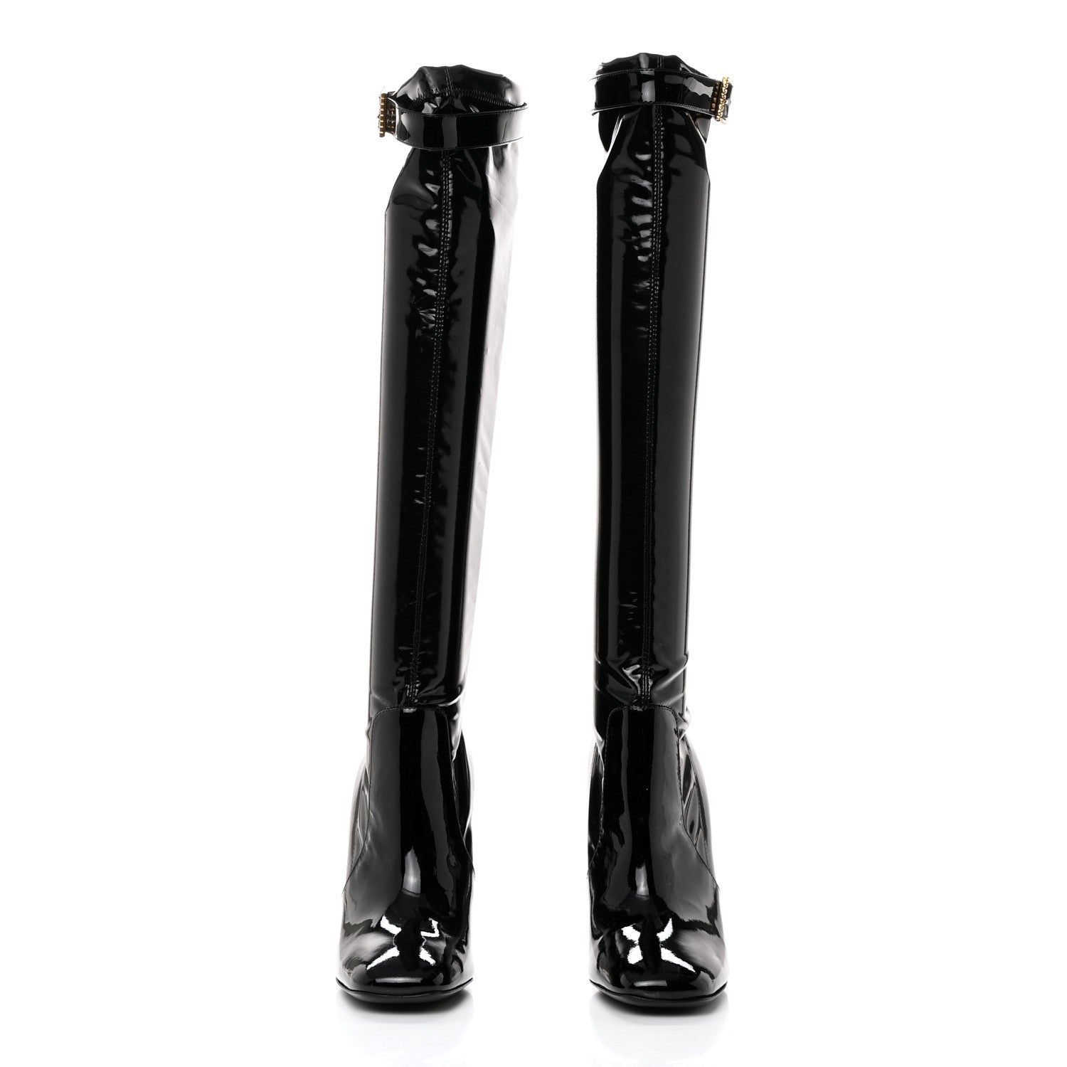 Saint Laurent Patent Stretch Crystal Buckle Lala 105 Tall Boots 37.5 Black 2 of 7