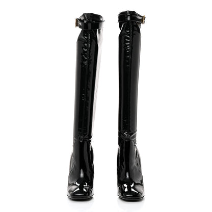 Saint Laurent Patent Stretch Crystal Buckle Lala 105 Tall Boots 37.5 Black 2 of 7