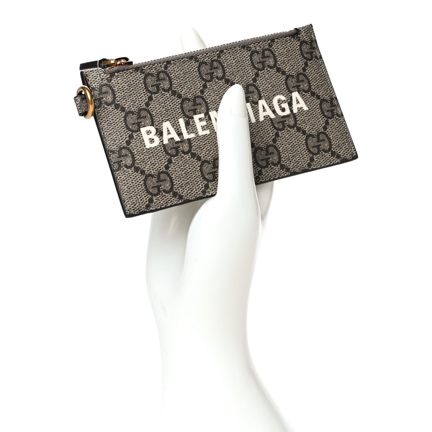 X BALENCIAGA GG Supreme Monogram Logo Card Case With Strap Beige Ebony