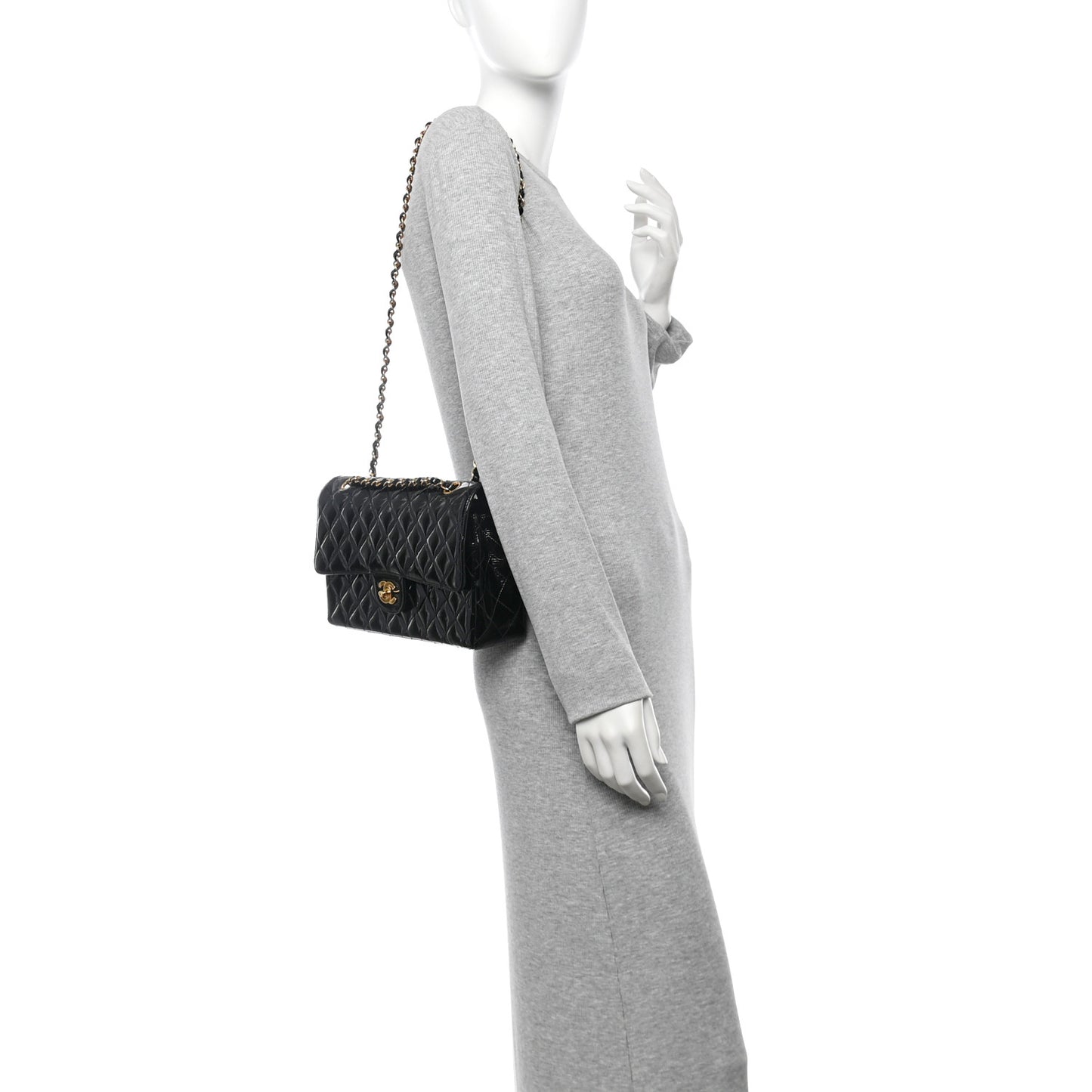 Patent Quilted Medium Double Flap Black