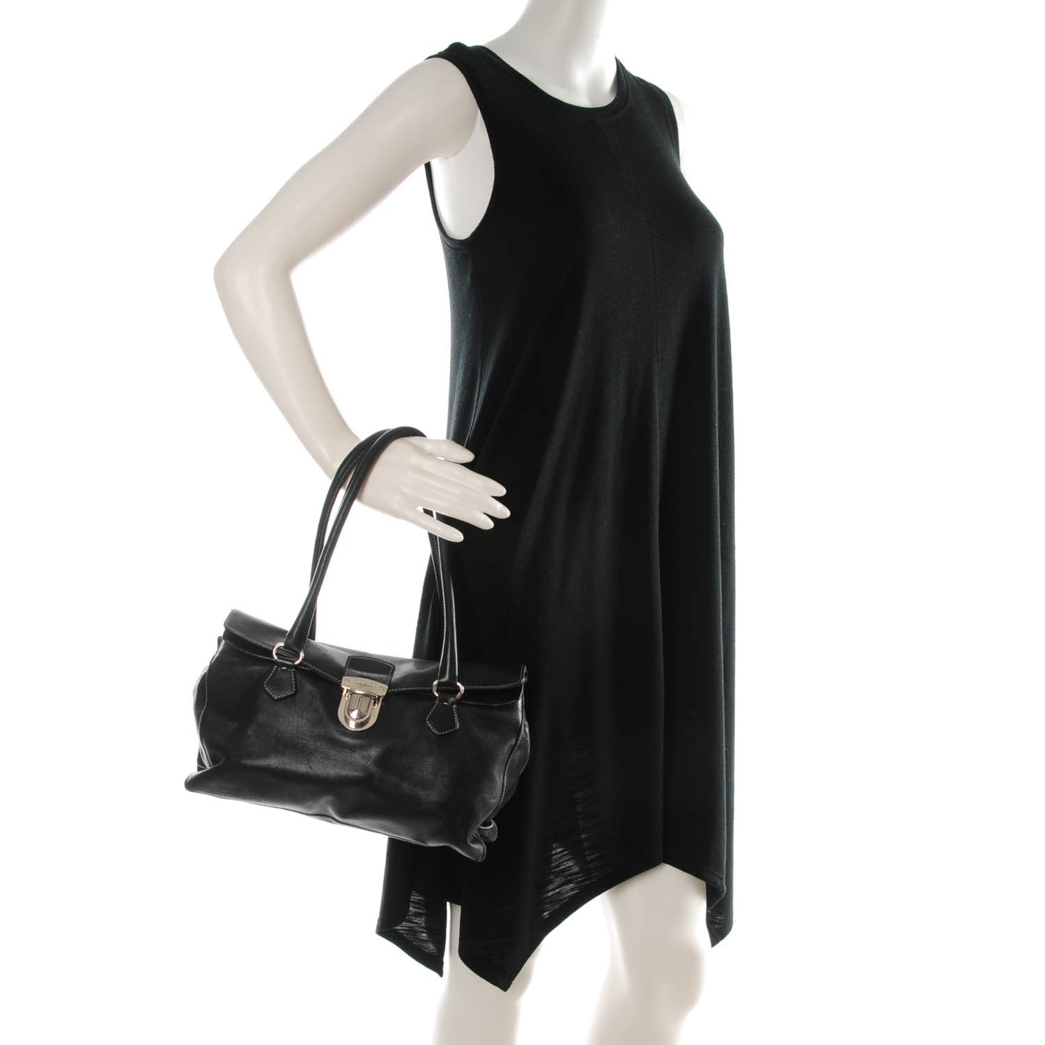 Prada Vitello Easy A Foldover Pushlock Satchel Black 2 of 19