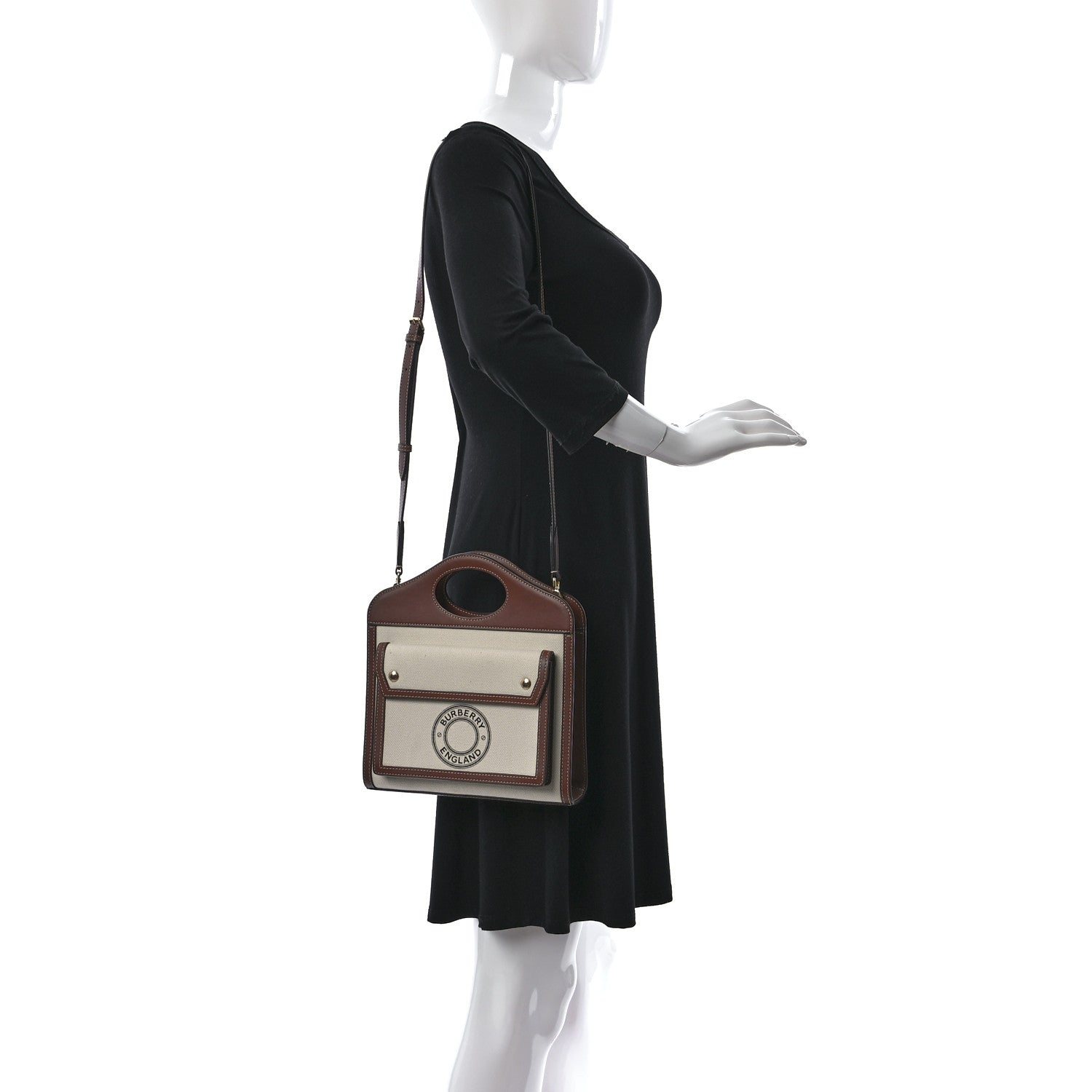 Burberry Canvas Smooth Calfskin Two Tone Mini Pocket Bag Tan 2 of 13