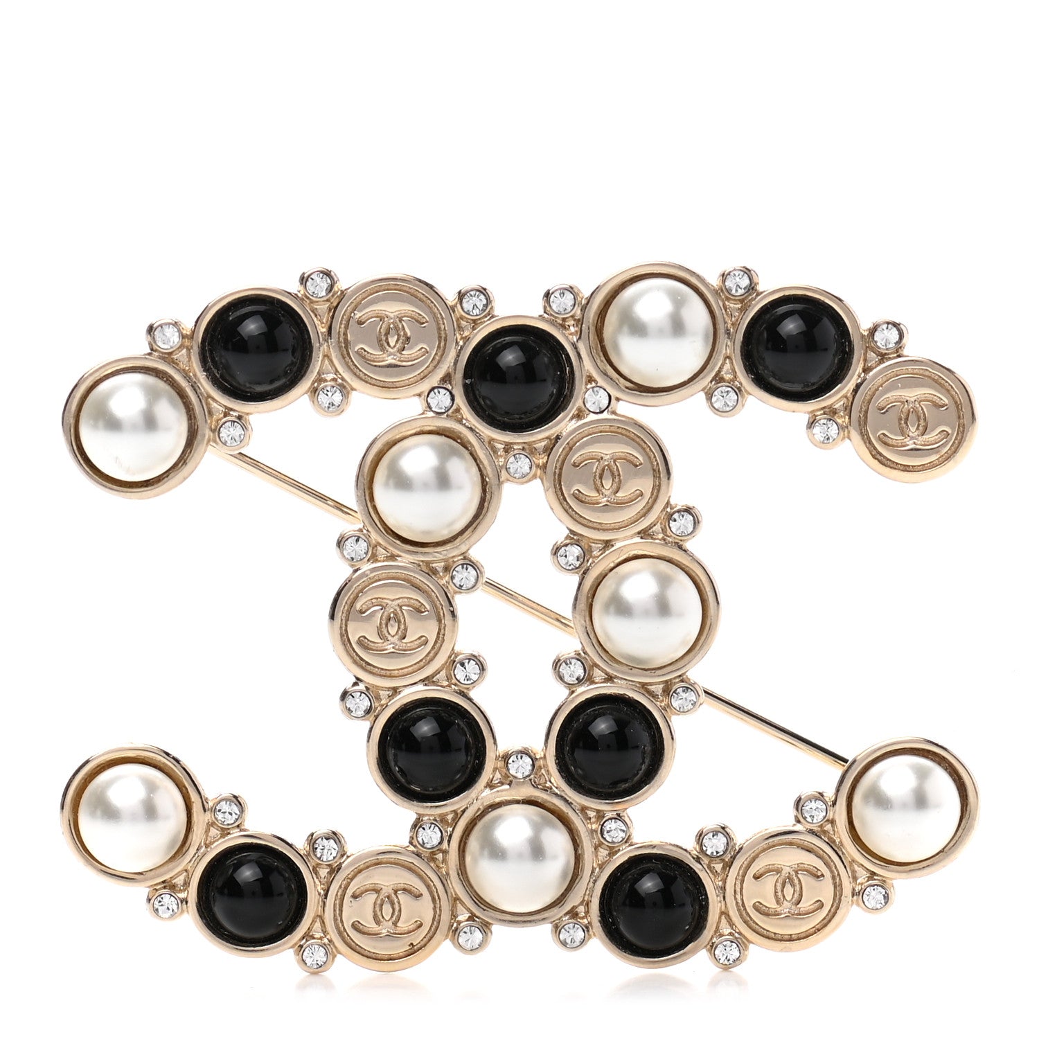 Chanel Pearl CC Brooch Black Gold 1 of 4