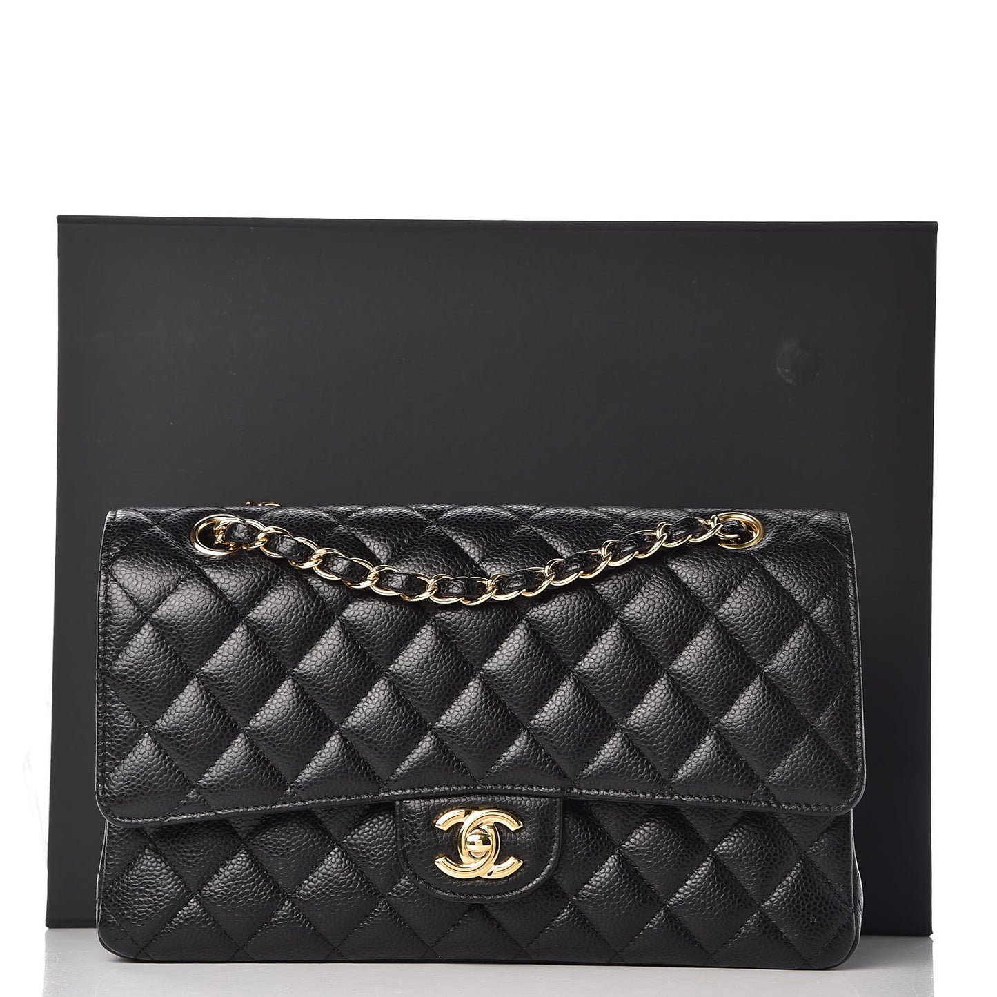 Caviar Quilted Medium Double Flap Black