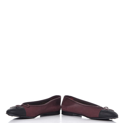 Chanel Nubuck Cap Toe CC Ballerina Flats 41 Burgundy Black 6 of 13