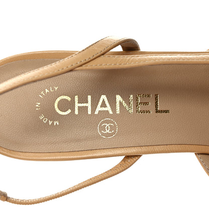 Chanel Goatskin Grosgrain Cap Toe CC Slingback Pumps 40 Beige Black 7 of 8