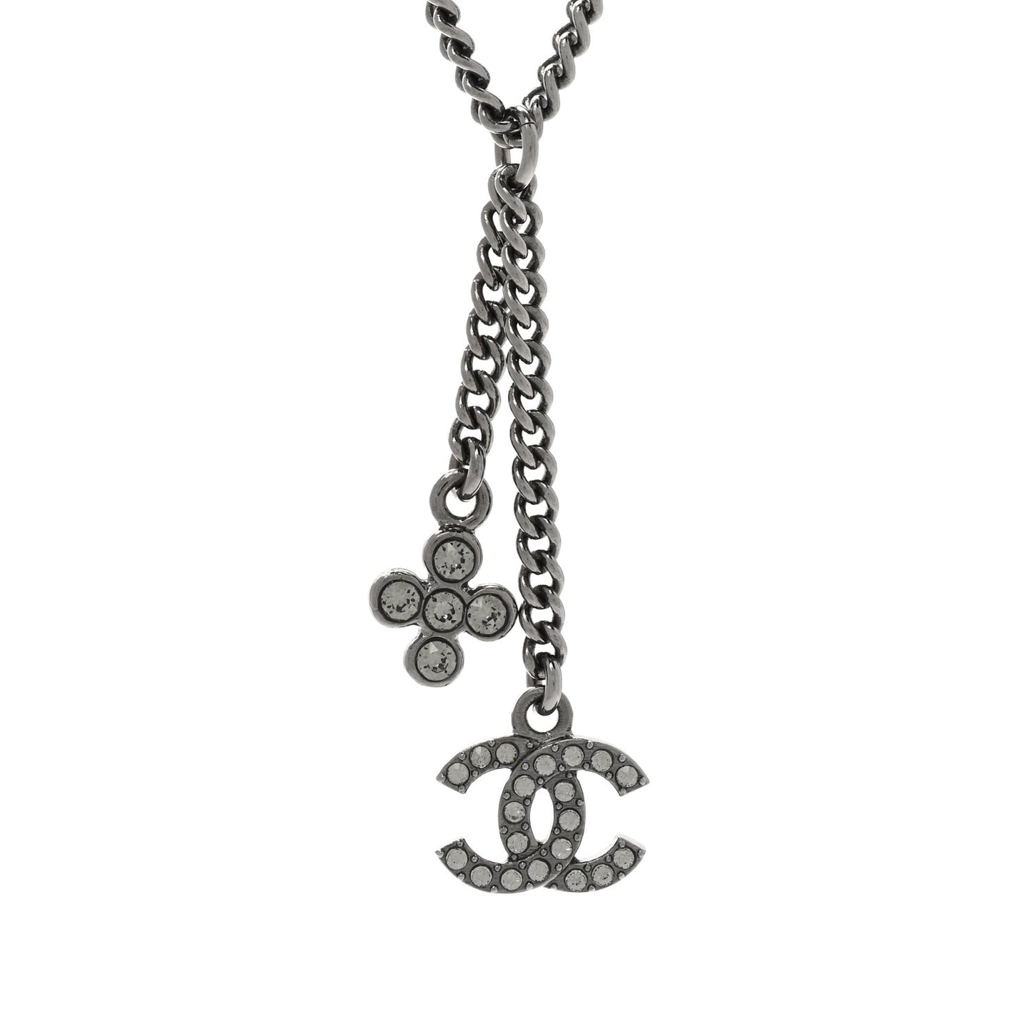 Ruthenium Crystal Flower CC Lariat Necklace