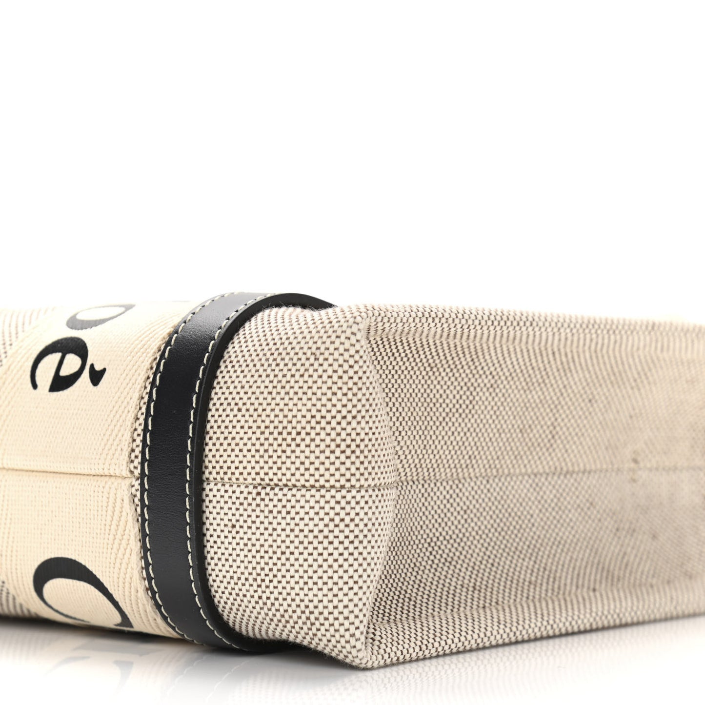 Cotton Calfskin Small Woody Ribbon Tote With Strap White Navy