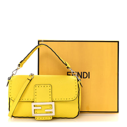 Fendi Cuoio Roma Sellerissima Nappa Sintetica Tape Stitch Mini Baguette Acid Yellow 15 of 15